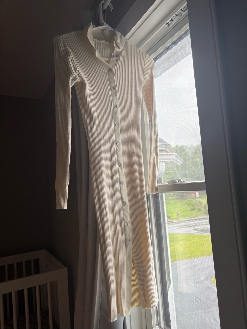 Zara Cream Ribbed Button-Front Midi Dress - Picture 2 of 2